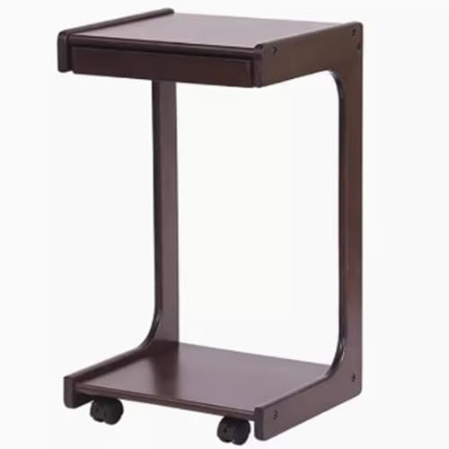 Table d'Appoint Bout de Canapé à roulettes Table d'Appoint en Forme de C avec Tiroir Bout de Canape Bois，36.5×33×66cm，pour Salon Chambre，Couleur Noyer
