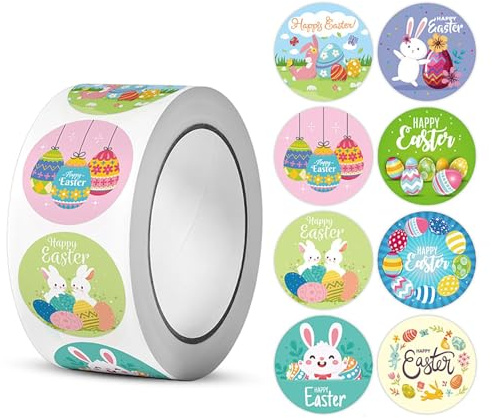 Osteraufkleber,500 Stück Ostereier Aufkleber,Runde Wasserdichte Osterornamente,Oster Sticker Easter,Osteraufkleber für Bastelarbeiten, Karten, Scrapbooking, Umschläge, Geschenke 2.5cm(A)
