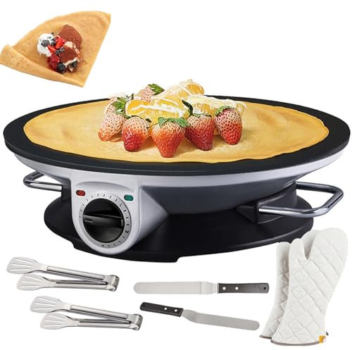 Crêpière électrique 1200 W, 32 cm, température réglable sur Trois Niveaux, revêtement antiadhésif, poignée Anti-brûlure, crêpière pour crêpes, omelettes, chapati, roti