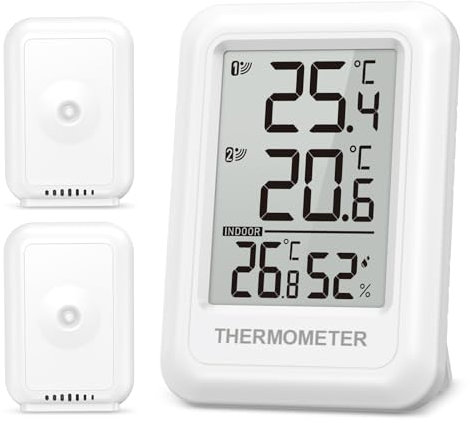 Brifit Indoor Outdoor Thermometer Hygrometer, Digital Room Thermometer with 2 Sensors, ℃/℉ Switch, MAX&MIN Records, Battery Powered Temperature and Humidity Monitor for office, Home, Greenhouse