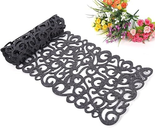 YuXinCat Tischläufer aus Filz, Openwork Filz Tischläufer, 102 x 29 cm Dunkelgrau, Durchbrochene Blumen Muster, Hitzebeständig & Langlebig, Stilvolle Tischdekoration für Esszimmer