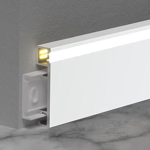 Plinthe Plinthe Murale Pour Diffuseur LED, 80mm De Haut Et 160cm De Long Garniture De Plinthe Noire, Blanche Et Dorée, Plinthe Décorative D'intérieur En Aluminium(White,1 Pack)