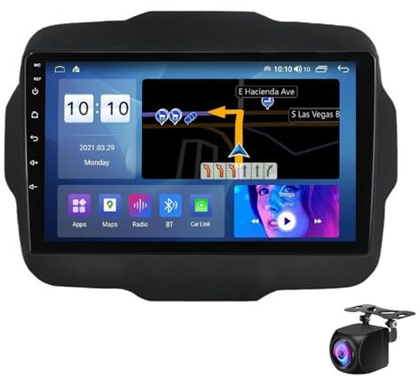 Auto Radio Per Je-ep Renegade 2014-2018 Stereo, Stereo Android Da 9 Pollici Con Monitoraggio Gps, Accesso A Internet Wifi, Touchscreen Wireless Carplay Android Auto Ips, Bt/usb/fm/am(Color:M300S)
