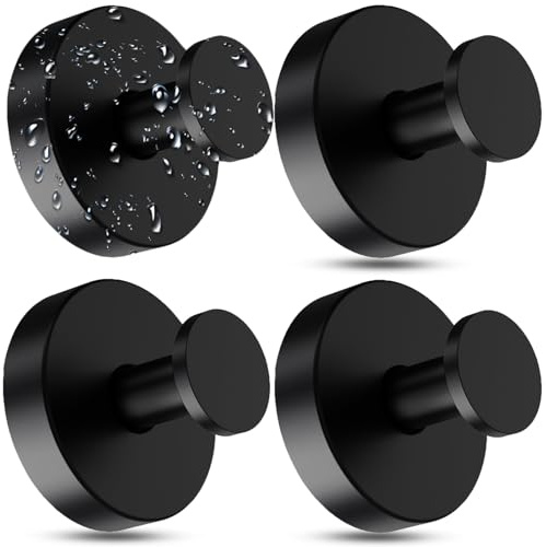 DMHYZTE Ganchos Ventosa Acero Inoxidable, 4 Piezas Gancho Ventosa para Pared, Colgador Toalla Baño, Ganchos Adhesivos Para Pared Negro, con Ventosa de Succión Potente Para Cocina Salón Guardarropa