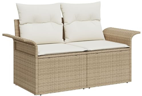 vidaXL Trädgårdsoffa med kudde Beige 141 x 62 x 69cm konstrotting, Trädgård och terrass, rektangulär, modern, hållbar, lätt, UV-resistent, utomhusmöbler för uteplats