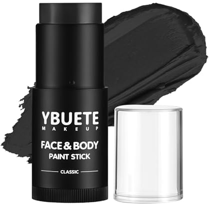 YBUETE Svart ansikte kroppsmålningspinne, full täckning kräm öga svart pinne, professionell tvättbar ansiktsfärg för halloween SFX skelett vampyr joker zombie gotisk cosplay smink för vuxen cosplay