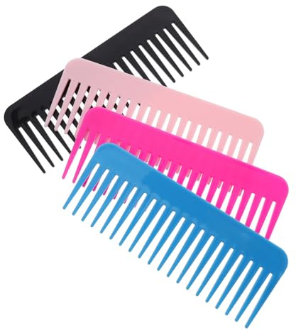 Happyyami 4pezzi Pettine Per Parrucchieri Denti Larghi in Plastica Resistente Denti Flessibili Per Chioma Lunghi e Corti Colore Casuale