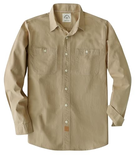 Dubinik Chambray skjorta män långärmad bomullsarbetströjor med 2 fickor casual button down, Khaki, 3XL
