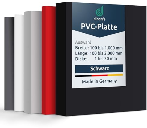 diconfa PVC Kunststoffplatte schwarz NACH MAß - 1 bis 30mm stark - Auswahl: 300 x 400mm (30 x 40cm), 15mm dick - hart seidenmatt - porenlos glatte Oberfläche - einseitig Schutzfolie