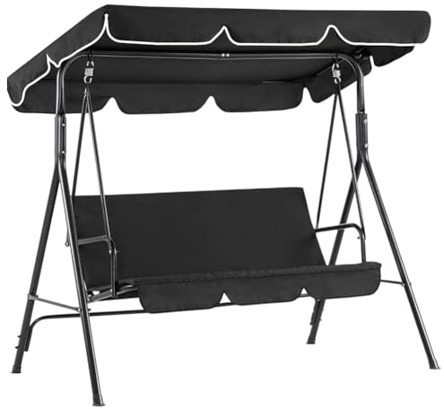 CREATCABIN Outdoor Patio Swing Chair Canopy Replacement 3 Seater Porch Swing Seat Canopy Top Cover 210D Oxford Cloth Waterproof UV Protection for Garden Hammock Top Furniture Covers Black 77 x 49in