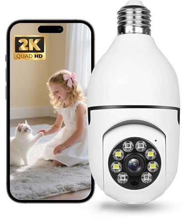 Hawkray Light Bulb Security Camera -5G& 2.4GHz WiFi 2K 3MP Security Cameras Wireless Outdoor Motion Detection and 911 Alarm Monitoring,Open AI Enabled,US Local Cloud, Color Night Vision,
