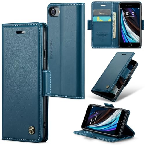 Rerzoiro Handyhülle für iPhone SE 2022/SE 2020/iPhone 8/iPhone 7 Hülle, Premium PU Lederhülle Klappbar Flip Case[RFID Blocker] Tasche Magnet Kartenfach Klapphülle für iPhone 8/7/SE 2022/2020, Blau