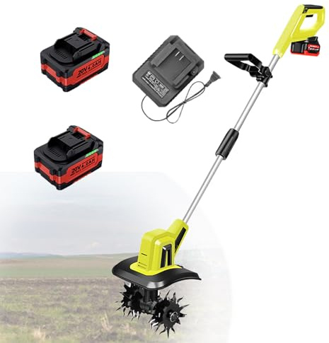 Motocoltivatore Elettrico Da Giardino, Larghezza Di Lavoro 25Cm, Profondità Di Fresatura 22Cm, Motocoltivatore Manuale Senza Fili A 270 Giri/Min Per Giardinaggio E Prato,2batteries