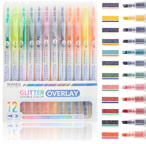 MOTIBACK - Juego de 12 subrayadores de doble punta con efecto brillante, 12 colores pastel brillantes - Subrayadores para escuela, oficina artística