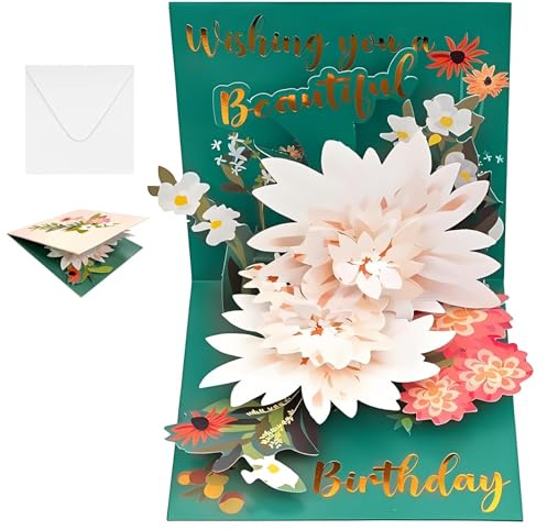 3D Pop Up Birthday Cards for Women, Popup Lotus Flower Birthday Cards with Envelope for Anniversary Birthdays, 3D Pop Up Greeting Card Gifts for Women Wife Mum Grandma Sister Teacher
