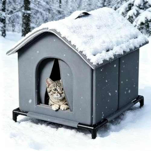 Insulated Outdoor Cat House for Winter - Weatherproof Waterproof Shelter for Stray & Feral Cats, Cozy Fleece-Lined Kennel with Sponge Layer & Raised Floor (Small size, 33 * 33cm)