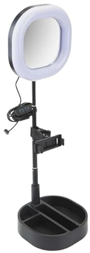 Social Media 15cm LED Square Ring Light with Phone Holder Stand, Foldable & Portable, 3 Colour Modes & Adjustable Height 53cm, USB Powered for TikTok, Makeup Video & Live Streaming