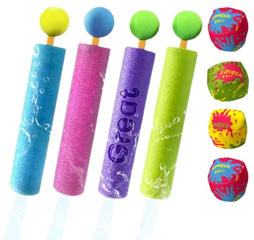 Pistola de agua | Juguete de baño de espuma con balas | 4 pistolas de agua con bola para niños fiestas en piscina desafíos de jardín camping playa reuniones familiares