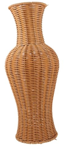 SHINEOFI Vase De Sol Imitation Rotin Tressé Grand 60 Cm en Plastique Résistant Neutre Décoratif pour Fleurs Séchées Salon Bureau Maison