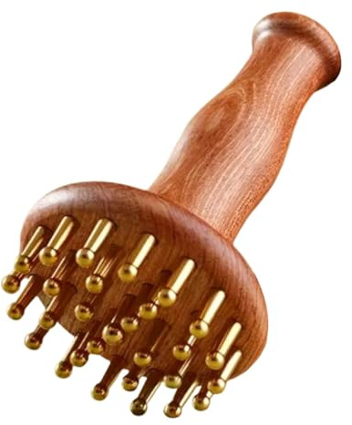 PAMINGONO Cepillo Masajeador Corporal y Cabelludo de Latón y Sándalo Compacto y Ergonómico para Cuidado Tradicional de Meridianos y Relajación