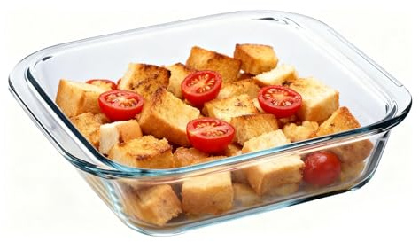 wocpvm 1.8 L Auflaufform Glas Transparent Mini Auflaufform Mit Griff Hitzebeständig Backform Glas Für Frühstücksteller, zum Einbacken von Fisch, als Salatschale - 24,5 x 21,9 x 5,1 cm