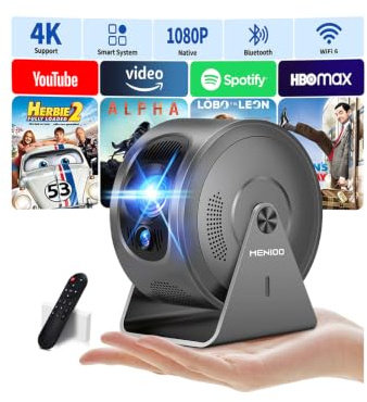 Mini Beamer Unterstützt 4K 1080P, Projektor with Auto Focus & Keystone und 360° Drehbarkeit, Beamer Klein Projektor mit WiFi 6 and Bluetooth 5.4 Compatible with HDMI/USB/TV Stick/Laptop, Grau