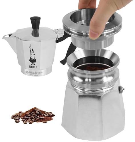 ZUWIT Pressino per caffè per Moka da 4 a 6 tazze, Set imbuto dosatore in acciaio inossidabile 304, Livellatore/distributore di caffè compatibile con Moka italiana per espresso, Argento