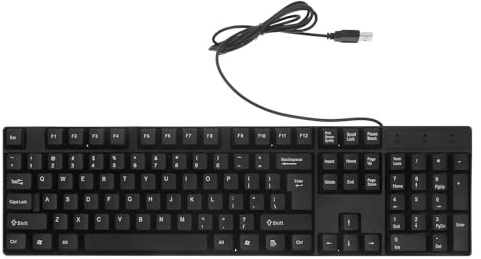 GRIRIW Wired USB Keyboard Full Size 104 Keys Black Abs Material Compact Design and Office Use