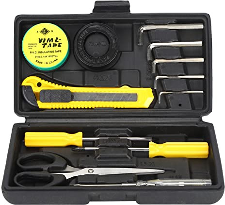 Baxnore Juego de herramientas profesionales de 13 piezas con destornilladores, llaves de tubo, cinta eléctrica, cuchillo, tijeras para reparaciones del hogar, proyectos de bricolaj