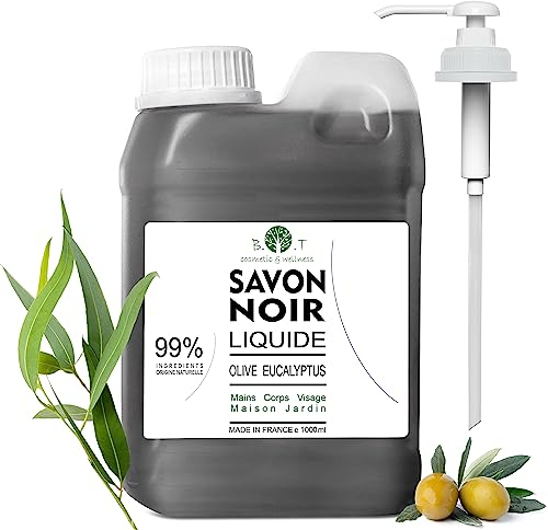 Jabón Negro 100% Natural Multiusos 1000 ml 1 L (Limpiador Cuerpo Rostro Manos Cabello Ropa Hogar) Cosmética Casera Jabón Hidratante Piel Seca Piel Grasa y Acné.