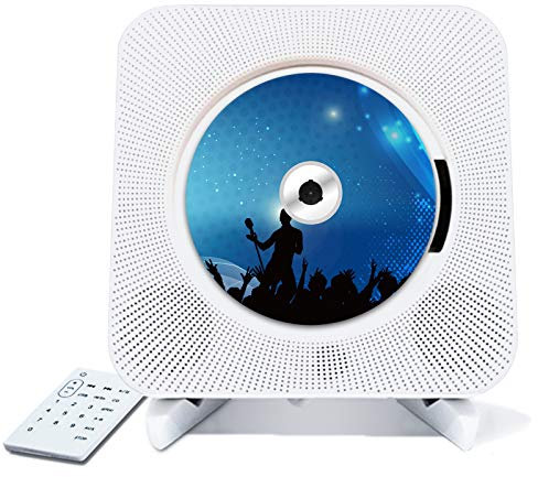 Portable CD Player with Bluetooth,Wall Mountable Built-in HiFi Speakers with Remote,Home Audio Boombox FM Radio USB MP3 Music Player,3.5mm Headphone Jack AUX Input/output (White)