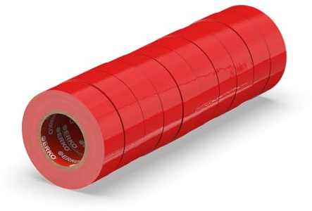 ERKO Ruban adhésif isolant électrique Rouge 15mm x 10m 10 pièces PVC, Réparation de câbles électriques, Très flexible avec une forte adhérence, Résistant aux produits chimiques, chatertone