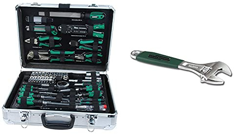 Brüder Mannesmann M29075 Maletín De Herramientas De Aluminio, Equipado, 108 Piezas + M19872 Llave Ajustable 10 Con Mango De Pvc
