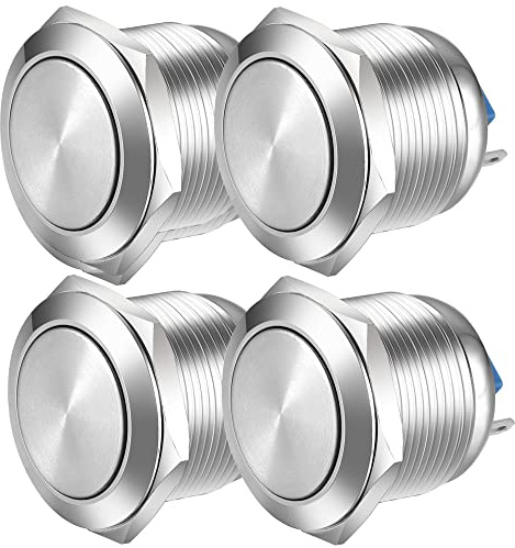 Gebildet 19mm Testa Piatta SPST Pulsante Momentaneo Impermeabile, Auto-Reset Interruttore a Pulsante in Metallo in Acciaio Inox, Terminali a Saldare DC 6V/12V/36V/48VAC 110V/230V 3A 1NO