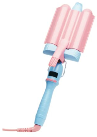 Flower Beauty 1.25 Tourmaline Ceramic Triple Barrel Curling Iron - Effortless Beach Waves, Simple Clamp, Adjustable Heat Setting