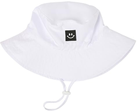 Baby Toddler Sun Hat,Kids Summer UPF 50+ Foldable Beach Bucket Hat for Boys Girls Children 0-6 Months White