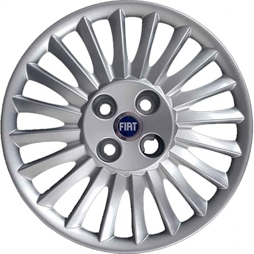 Kit de 4 enjoliveurs adaptables - pour Fiat Grande Punto modèle 2005 (Logo Bleu) - diamètre 15 - Non d'origine