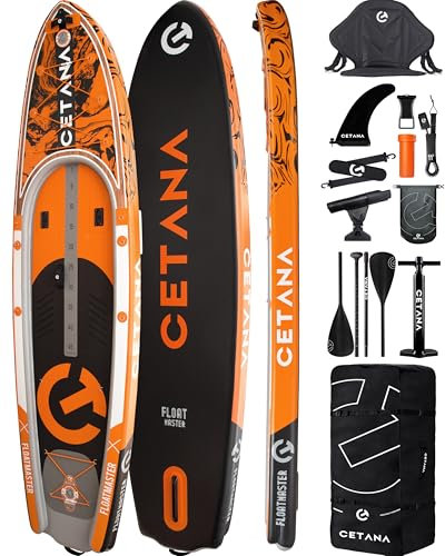 CETANA 11'6×35x7 Extra Wide Fishing Inflatable Paddle Board with Recessed Deck, 600lb Capacity Stand Up Paddle Board for Adults, Sup for 2+1 Person with Seat, Rod Holder, Backpack, Floating Paddle
