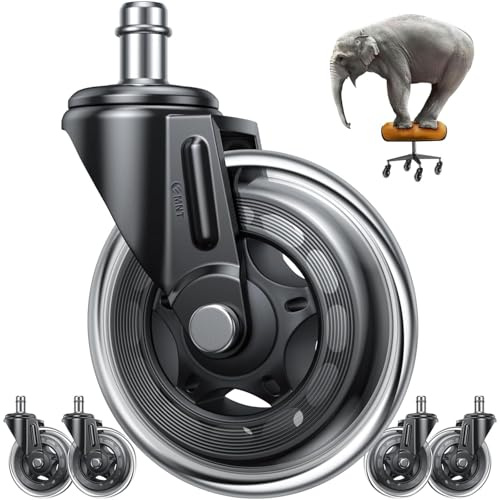 Original Rollerblade Office Chair Wheels Heavy Duty Rubber Caster Wheels Quiet Rolling Casters - Safe for Hardwood Floors & Carpet - Easy Installation with Universal Fit - Set of 5