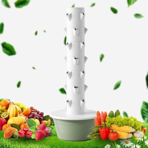 PPLDABNK DIY Hydroponic Colonization Cups, Hydroponics Tower Garden Hydroponic Growing Kit, Automatic Water Circulation and Intelligent Timer for Hydroponic Gardening Lovers,7 Layers,Green