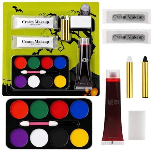 Halloween SFX Makeup Kit, Halloween-Spezialeffekt-Gesichts- und Körperfarbe, Bühnen-Make-up, Halloween-abwaschbares Kunstblut, 8-Farben-Gesichtsbemalungsset, SFX-Make-up