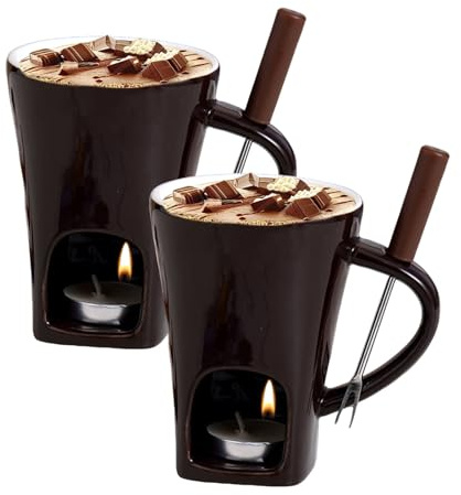 Taza Para Fondue De Chocolate Con Tenedores, Paquete De 2 Tazas Para Derretir Chocolate, Tazas Para Velas De Cerámica, Tazass Para Fondue De Dulces Con Tenedor Para Postres De Fiesta Reuniones