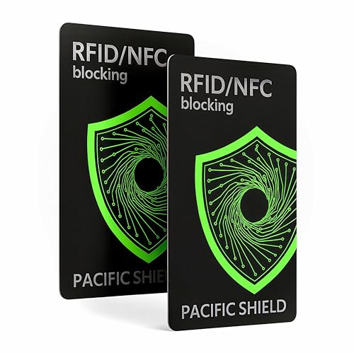 Pacific Shield RFID Blocking Card, 2 Pack, Contactless Wallet Protector | Protects Credit Cards, Debit, ID, Passports from Electronic Theft, Anti Skimming NFC Blocker for Travel Security