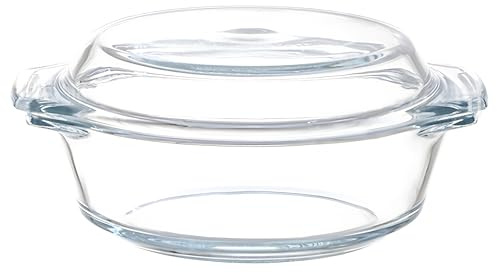 Casseruola di Vetro con Coperchio, 20,7 cm / 8,15 Pirofila Rotonda in Vetro, 1000 ml / 34 oz Casseruola, Può essere utilizzato nel Forno e nel Microonde