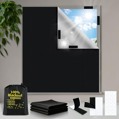 Tessuto Oscurante Finestra, 100x145cm Tenda Oscurante per Finestre Senza Forare, 100% Blocco Luce Pannello Oscurante per Finestre, Si Adatta a Qualsiasi Dimensione e Forma della Finestra