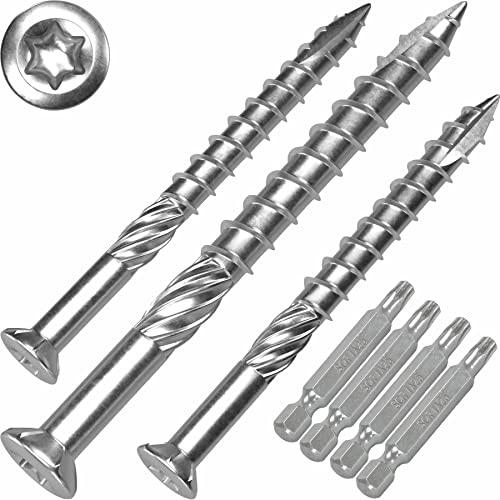 Terrassenschrauben 5 x 80 T-INOX 2000 Stück Edelstahl gehärtet C1, Torx 25, inkl. 4x Edelstahl Bit