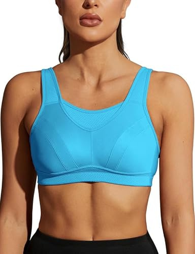 WingsLove Women's Sports Bra High Impact Bra Full Coverage Wirefree Workout Non Padded Ultimate Running Bra Sports Bra Women Plus Size Blue