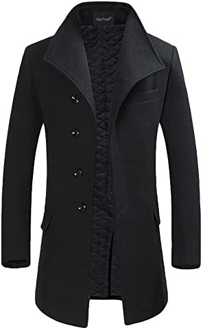 YOUTHUP Abrigos para Hombre Sobretodo de Invierno de Lana Trenca Abrigo Slim Fit Chaqueta, Negro(Diseño 1), L