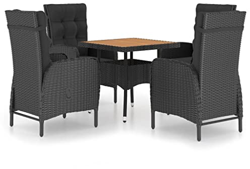 vidaXL Akazienholz Gartenmöbel 5-TLG. Sitzgruppe Gartengarnitur Gartenset Sitzgarnitur Esstisch Gartentisch Gartensessel Sessel Poly Rattan Schwarz