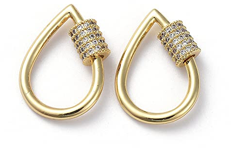 PandaHall 5 Stück Messing Tropfenförmige Schraube Karabiner Schloss Charms mit klarem Zirkonia echt 18 Karat vergoldet Haken Verschlüsse für Handtaschen Halsketten Schmuckherstellung Basteln